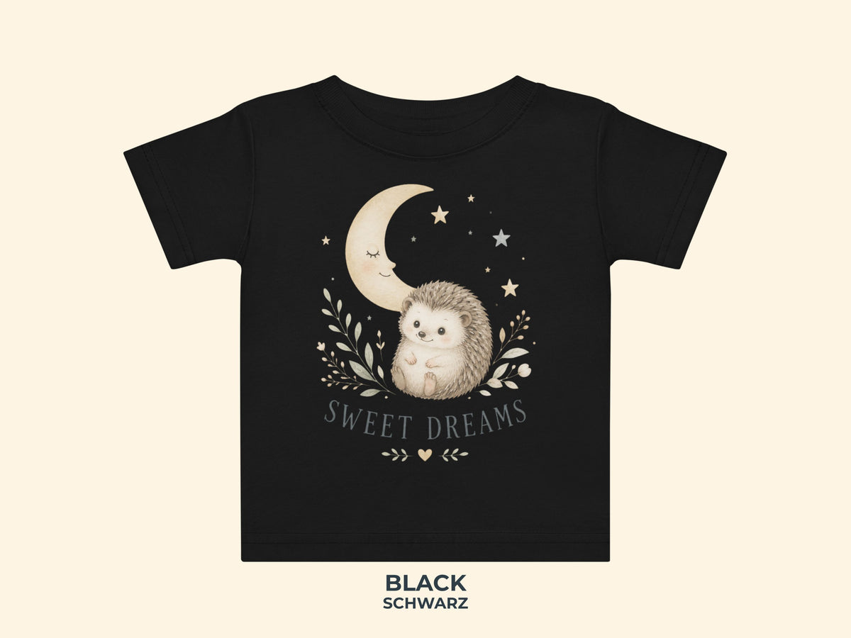 Sweet Dreams Igel Baby T-Shirt in Schwarz – Produktansicht von Odd Hour Supply.
