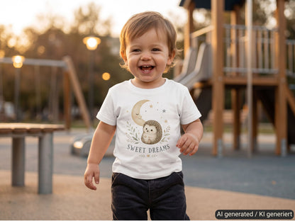 Sweet Dreams Igel Baby T-Shirt – Trageansicht von Odd Hour Supply.