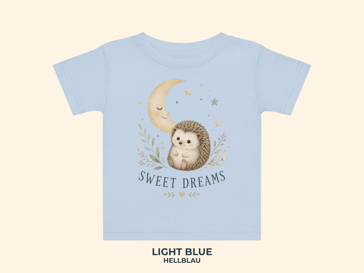 Sweet Dreams Igel Baby T-Shirt in Hellblau – Produktansicht von Odd Hour Supply.