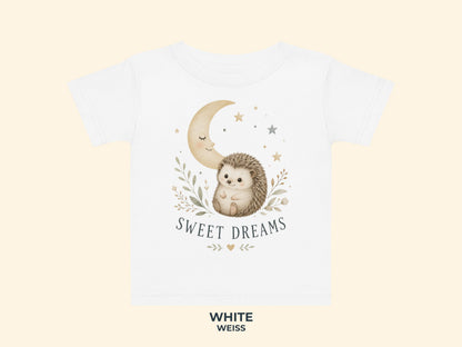 Sweet Dreams Igel Baby T-Shirt in Weiß – Produktansicht von Odd Hour Supply.