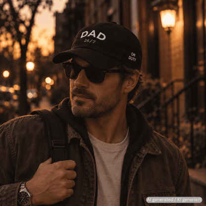 DAD 24/7 bestickte Dad-Cap – Trageansicht von Odd Hour Supply.