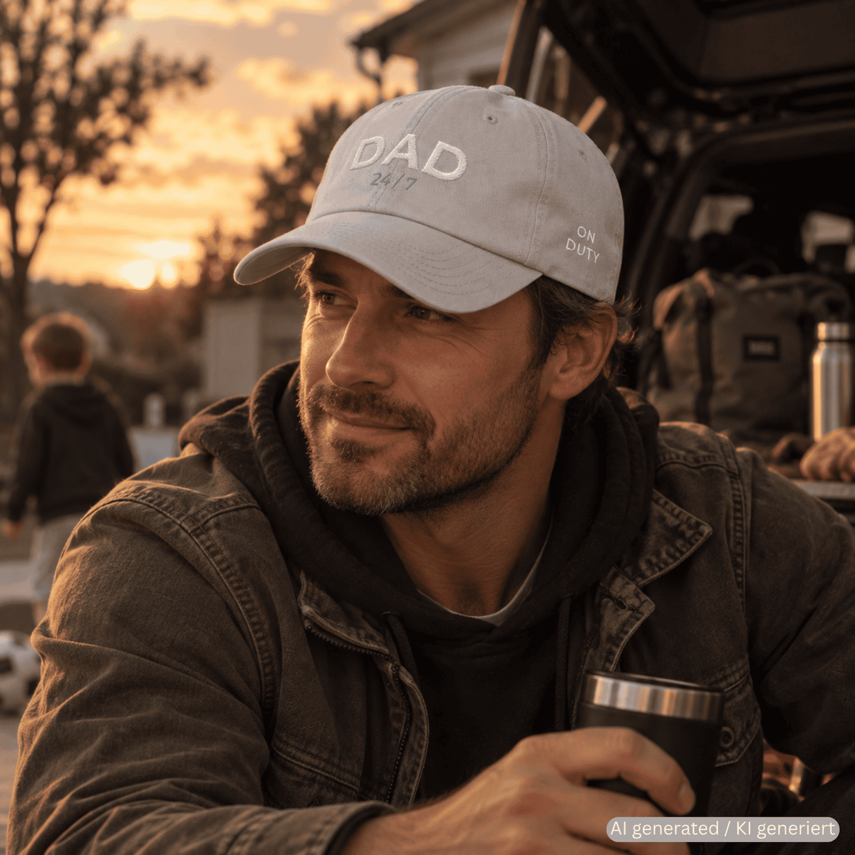 Dad bestickte Cap im Used-Look - Grau – Trageansicht von Odd Hour Supply.