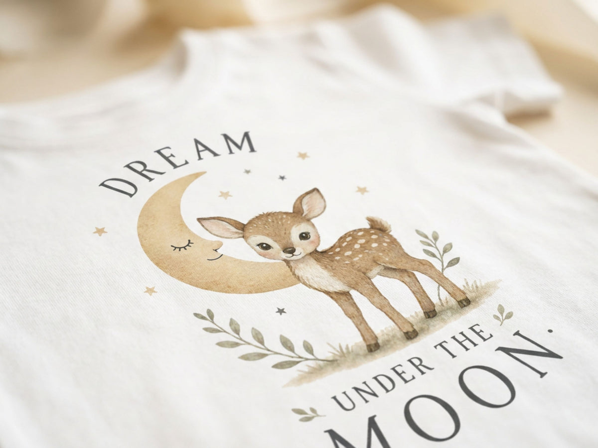 Dream Under The Moon Rehkitz Baby T-Shirt – Detailansicht von Odd Hour Supply.