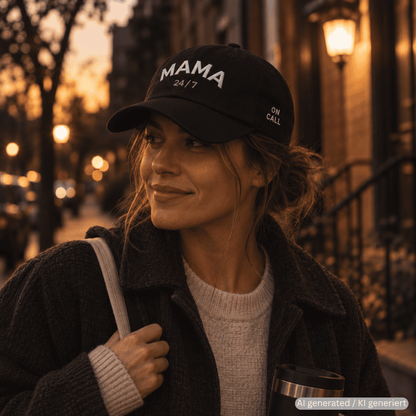 Mama bestickte Dad-Cap – Trageansicht von Odd Hour Supply.