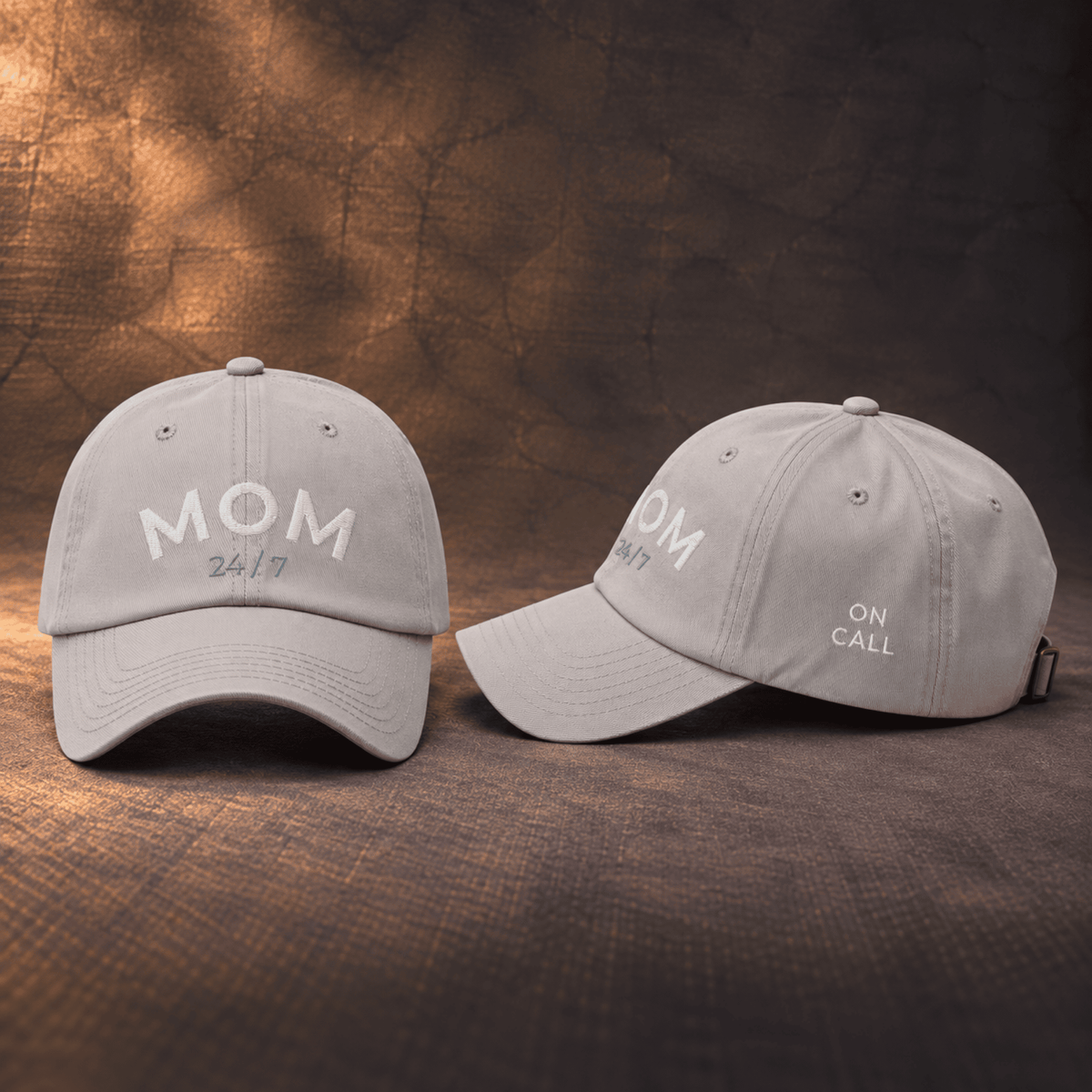 Mom bestickte Cap im Used-Look - Grau in Grau – Vorder- und Seitenansicht von Odd Hour Supply.