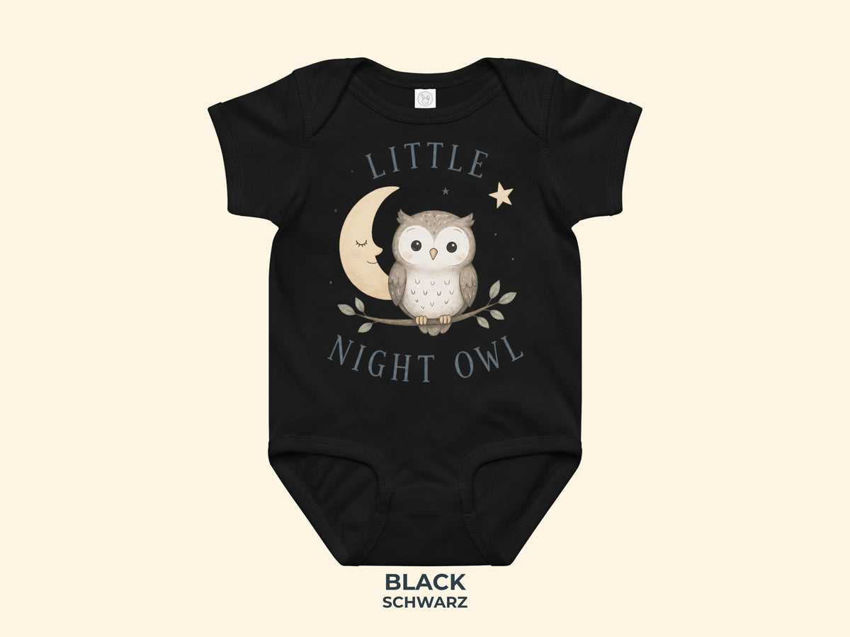 Little Night Owl Babybody in Schwarz – Produktansicht von Odd Hour Supply.