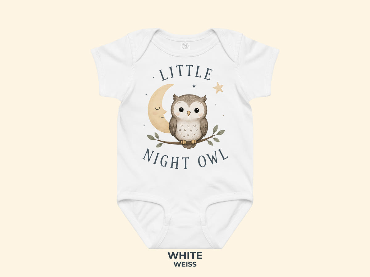 Little Night Owl Babybody in Weiß – Produktansicht von Odd Hour Supply.