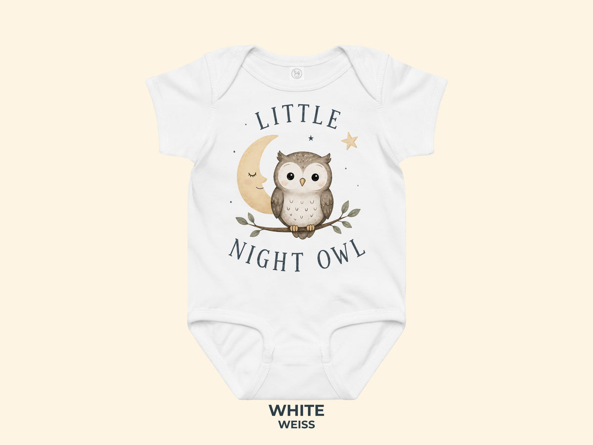 Little Night Owl Babybody in Weiß – Produktansicht von Odd Hour Supply.