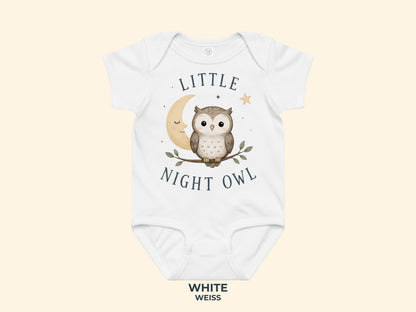 Little Night Owl Babybody in Weiß – Produktansicht von Odd Hour Supply.