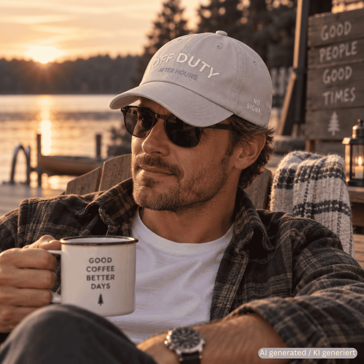Off Duty bestickte Cap im Used-Look - Grau – Trageansicht von Odd Hour Supply.