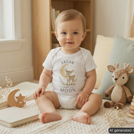 Dream Under The Moon Fawn Baby Bodysuit product video