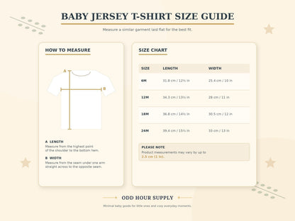 Tiny Stargazer Waschbär Baby T-Shirt – Größentabelle von Odd Hour Supply.